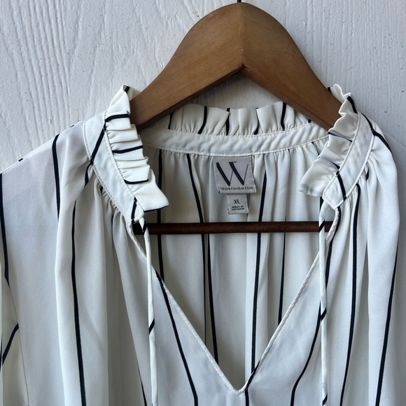 WORTHINGTON White and Black Vertical Striped Blouse Women’s XL - Picture 6 of 11
